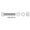 M8x40mm bolt with washers and nut